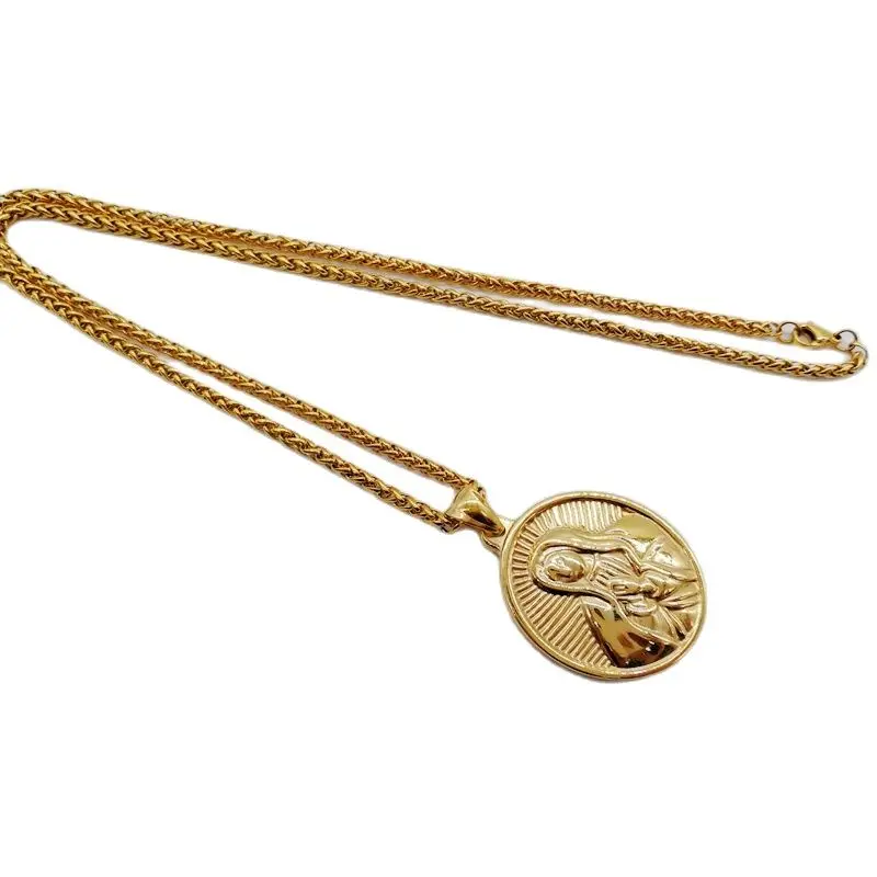 New Gold color oval virgin Mary pendant necklace Stainless steel religious Christian fashion Virgin mary necklace CARA0557