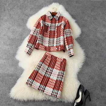 

HIGH QUALITY Winter Fashion 2020 Designer Runway Suit Set Women's Plaid Tweed Jacket Skirt Set