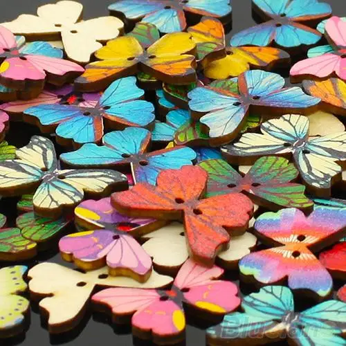 50 Uds 2 agujeros mixto Color mariposa de madera botones de costura libro de recortes DIY