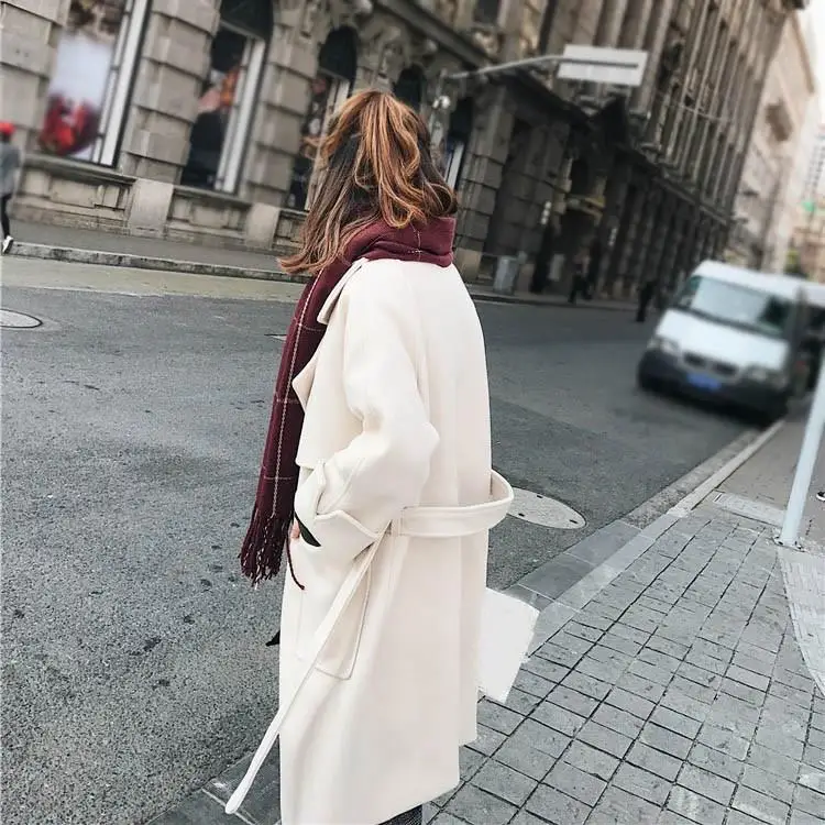 New Winter Outwear Blends Wool Coat Autumn Women Warm Woolen Coat Solid Female Slim Long Overcoat