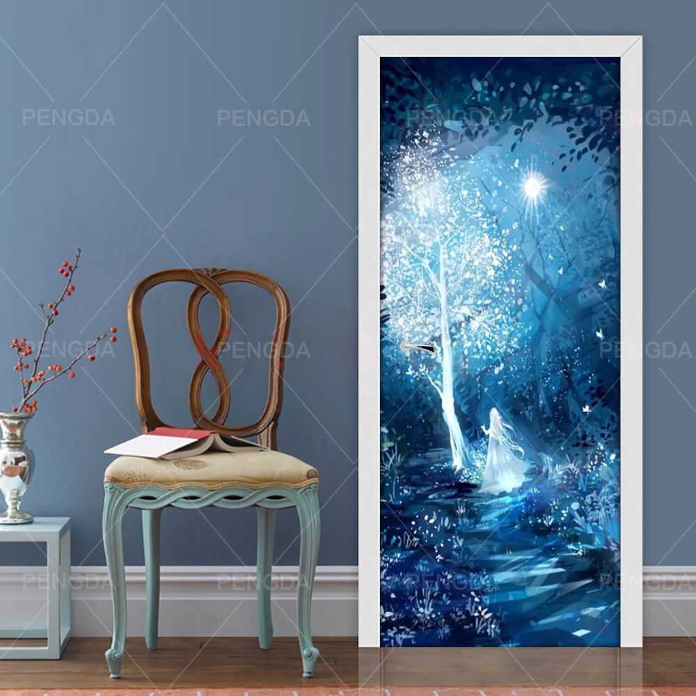 

Home Decor Decal Diy Poster 3D Sticker Tree Landscape Print Anime Artistic Conception Picture Waterproof Bedroom Door Wallpaper