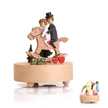 

MGT Carousel music box wooden base crafts music boxs power game retro home decoration creative Valentine's day birthday gift box