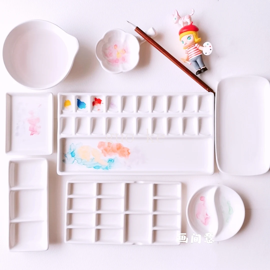 Watercolor Palette 20 grids Watercolor ceramic palette gouache pigment white porcelain plate painting ink plate Chinese painting art supplies