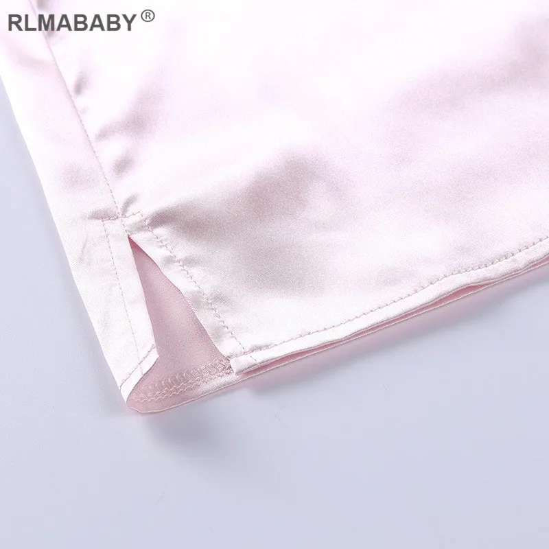 Solid Notched Collar Silk Satin Blouse Elegant Soft Short Sleeve Button Summer Women Tops 2020 Office Lady Fashion Pink Blouse