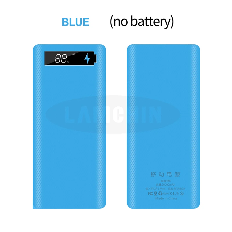 Blue digital Тип C USB Батарея коробка Зарядное устройство чехол 8*18650 5V Dual USB Автомобильное зарядное устройство Мощность внешнего аккумулятора для IPhone11 X samsung S10 плюс с розничной посылка - Цвет: Blue digital