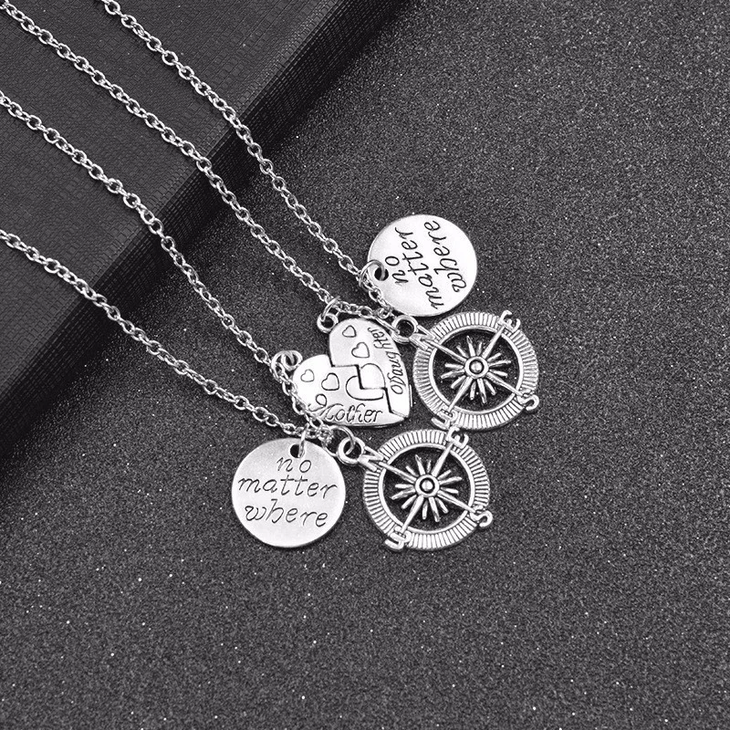 

High Quality 2PCS Compass Anchor No Matter Where Mother Daughter Necklace Long Distance Relationship Women Trendy Figure