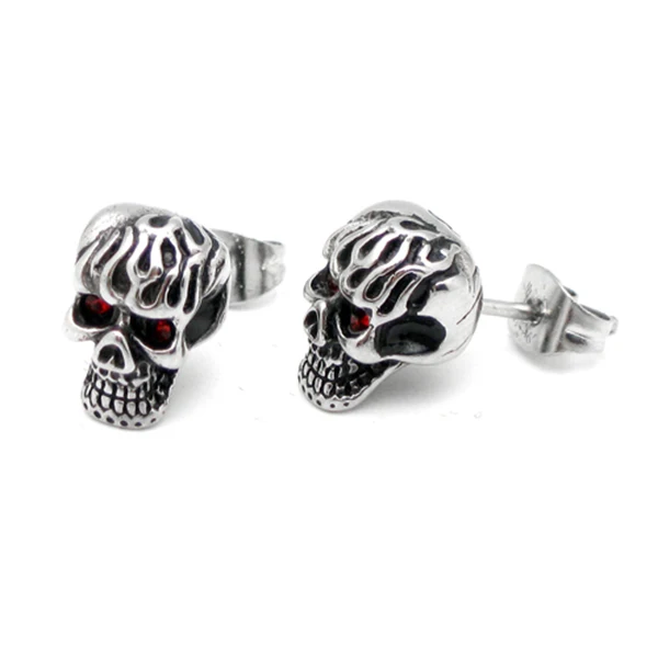 Wholesale Price Boy's Girl's 316L Stainless Steel Crystal Red Eye Skull Stud Push-back Earrings Jewelry 2