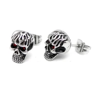Wholesale Price Boy's Girl's 316L Stainless Steel Crystal Red Eye Skull Stud Push-back Earrings Jewelry 2