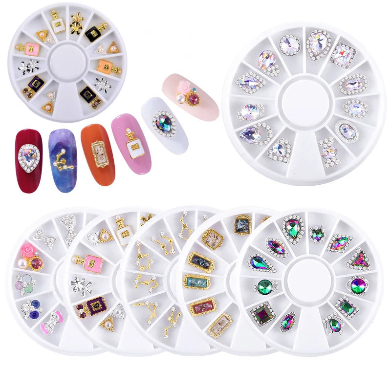 

12 Pcs High-end Nail Diamond Alloy Jewelry Accessories Multicolored Bow AB Diamond Stained Glass Nail Jewelry DIY Decorative Art
