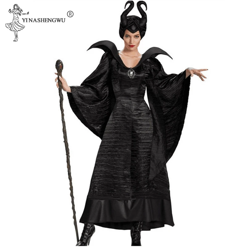 Cosplay Halloween Costume Maleficent Cosplay Costumes Woman Scary Horror Clothing Set with Horns Black Queen Witch Costumes