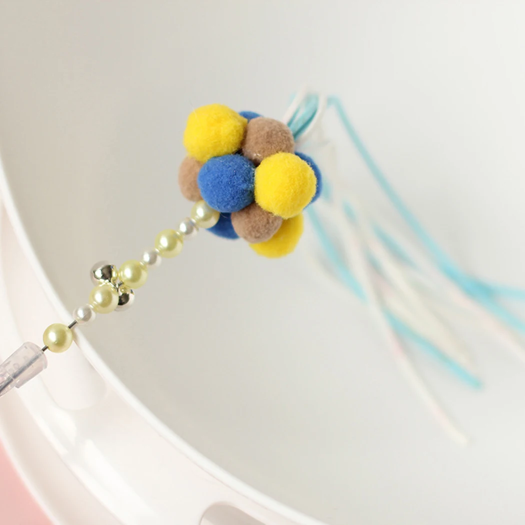 Cat Teaser Wand Beaded Kitten Teaser Stick Cat Interactive Toy Colorful Pet Tassel Wand With Pompom And Bell Pet Supplies