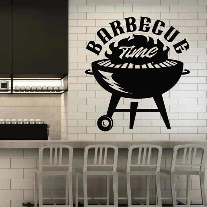 Barbecue Time Wall Decal Cooking BBQ Food Grill Door Window Vinyl Stickers Bar Restaurant Interior Decor Wallpaper Art E770