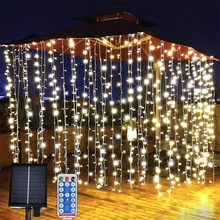 

Solar Curtain Light Christmas 6x3m 3x3m 3x2m 3x1m Christmas Fairy Icicle Window Lamp for Wedding New Year ​Garden Patio Decor