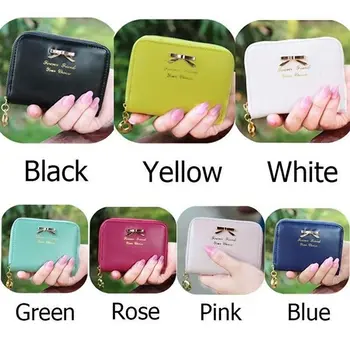 

Wallet Female Short For Coins New Cute Candy Bow Women Small Leather Wallets Zipper Purses Girls Lady Purse