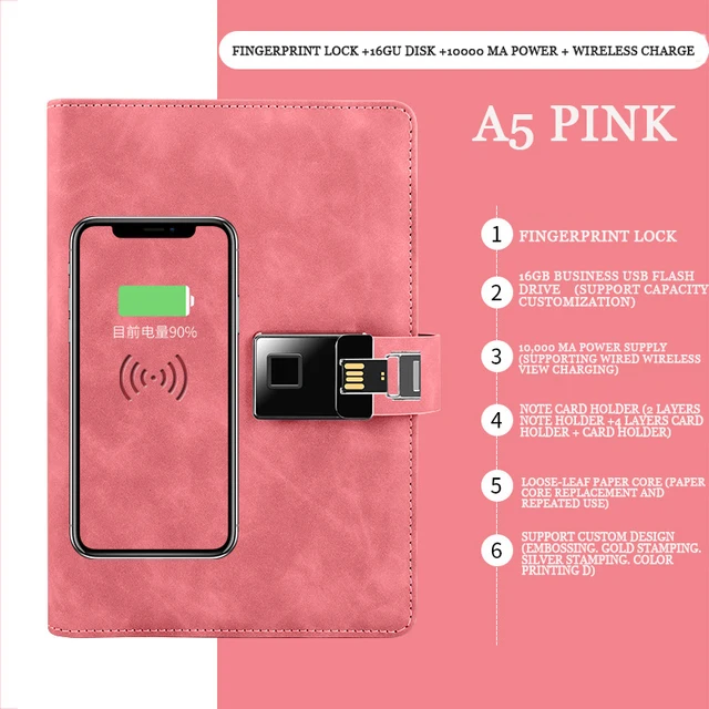 Smart fingerprint Unlocking Charging notebook A5 Business ...