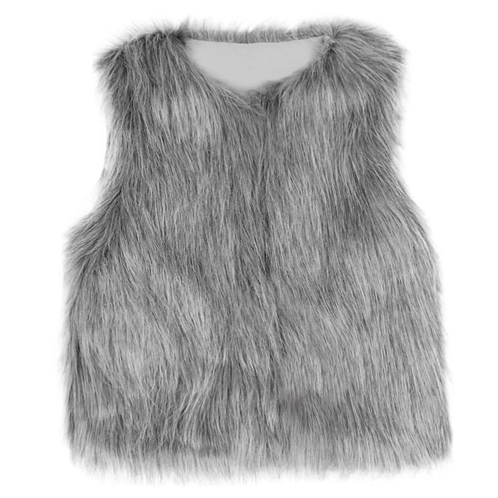 Серый жилет для маленьких девочек зимняя теплая одежда жилет из искусственного меха плотное пальто верхняя одежда высокого качества kamizelka dziecko@ 45