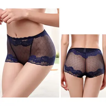 

Women PantiSize Sexy Sheer Mesh High Waist Underwear Brief Floral Lace Hollow Out Jacquard Lingerie Solid Color Seamless Panties