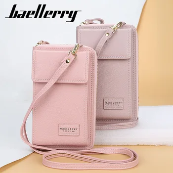 Baellerry-cartera para teléfono móvil de cuero con patrón de lichi para Mujer, Mini bolsa de mensajero, bolso de hombro, billetera para Mujer