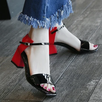 

Sandalias Mujer 2019 Open Toe Shoes Woman Mixed Colors Mid-Heel Women Sandals Buckle Strap Fashion Buty Damskie Party Dress