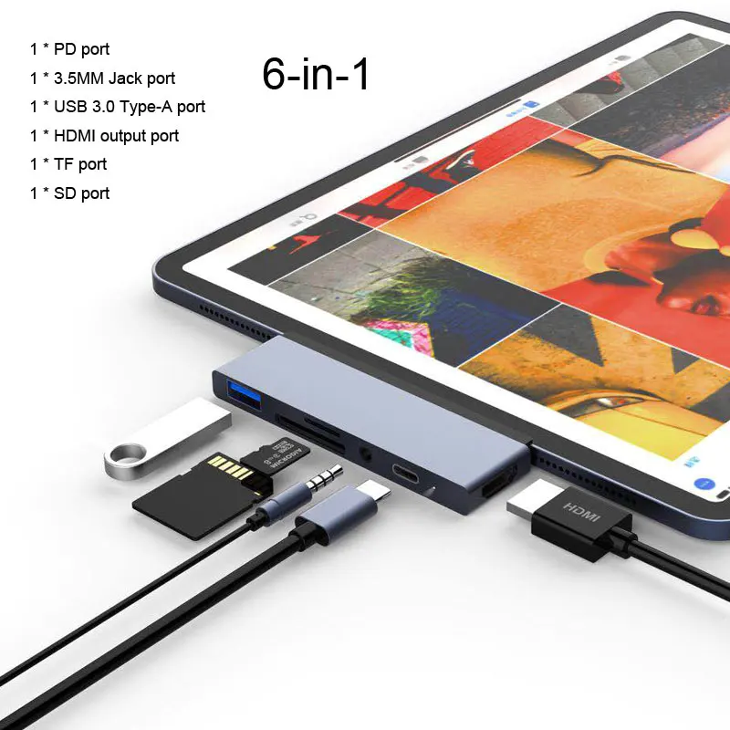 T108 Gray Mosible USB C концентратор HDMI адаптер с USB-C PD TF SD USB 3,0 3,5 мм разъем порт usb type C док-станция для iPad Pro Macbook Pro/Air - Цвет: T108 Gray