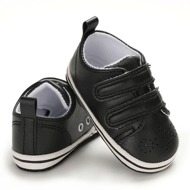 0-18M Baby Boys Booties Newborn Shoes Infant Kids PU Pram Crib Shoes Toddler First Walkers Soft Sole Prewalkers Sneakers