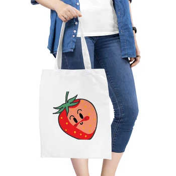 

Cartoon Cute Strawberry Shopping Bag Eco-friendly Folding Reusable Portable Shoulder Handbag Polyester for Travel Grocery Bags