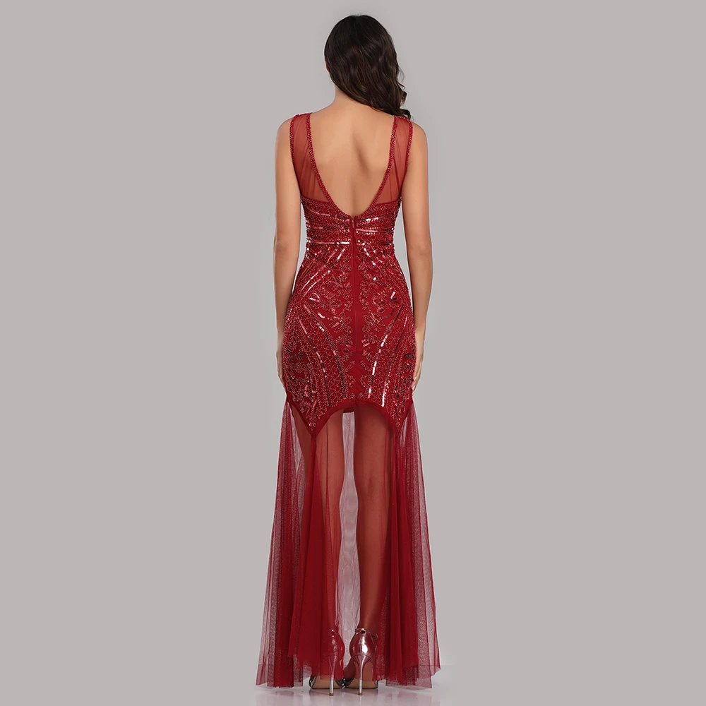 Robe De Soiree/Вечерние платья с блестками и бусинами, вечерние длинные платья без рукавов с круглым вырезом на выпускной, стиль