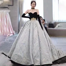 

High Quality Plus Size New Fashion Print Fabric Sweetheart Puffy Gown Evening Dress Robe De Soirée 2022 Long Evening Gowns