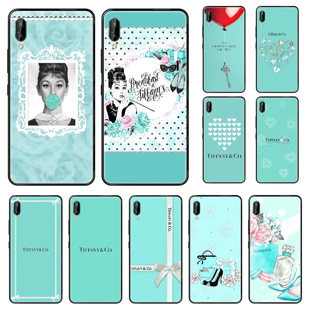 

Fashion Luxury Brand Blue Box Girl Phone case For Huawei Honor Mate 5 6 7 8 9 10 20 A C X Lite black 3D prime luxury coque soft