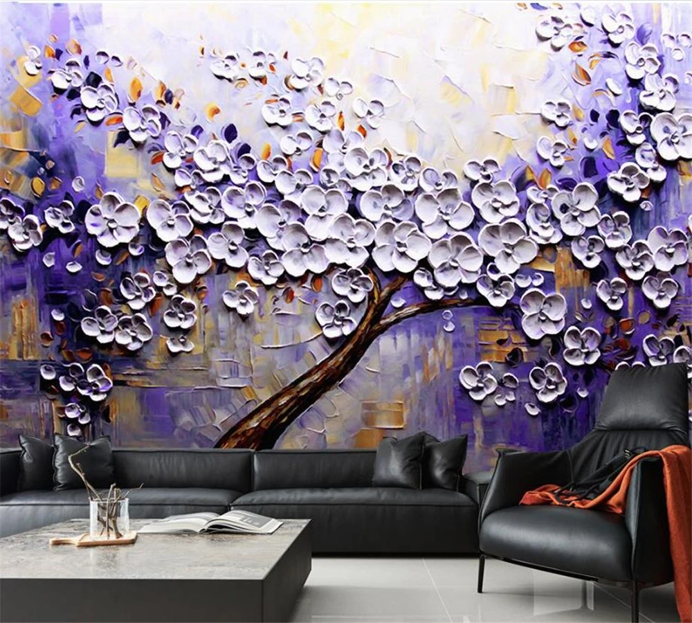 

beibehang Customized 3D Wallpaper Mural Photo High-end Fashion White Flower Fortune Tree Oil Painting Wallpaper Background Wall