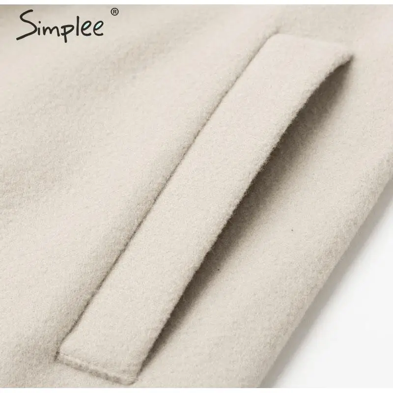 Simplee Wool blend winter tweed coat women Long sleeve elegant sash belt female outwear coat Autumn winter streetwear coat