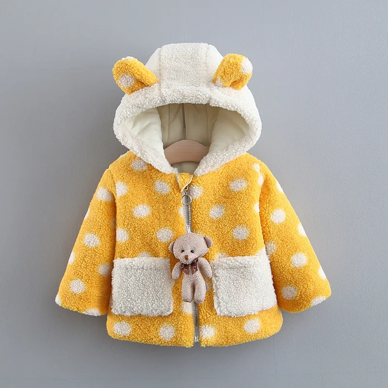 Г. Зимние плотные флисовые куртки в горошек с капюшоном для маленьких девочек детская теплая верхняя одежда зимние пальто на молнии casaco