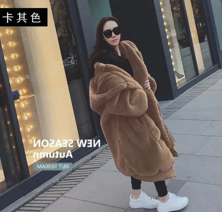 Высококачественные толстовки Длинные розовые пальто из искусственного меха более размера d утолщенные элегантные женские зимние пальто из кроличьего меха размера плюс женские плюшевые пальто - Цвет: khaki color