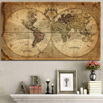 

A Map Of The World Retro Old Art Picture Canvas Paintings For Living Room Prints Posters Cuadros Wall Art Home Decoration