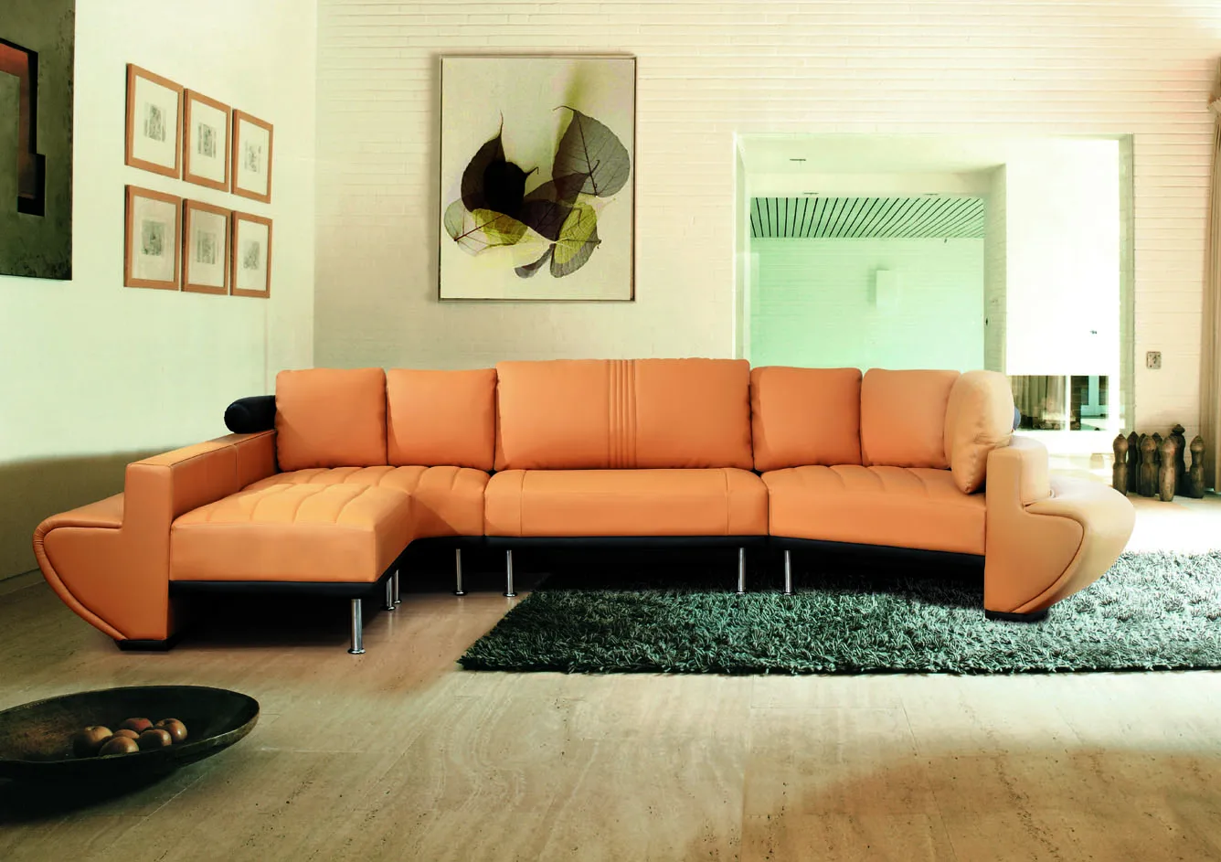 organge leather sofa on ssle