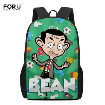 

FORUDESIGNS Classical Black Chain Backpacks For Teenager Boys Cartoon Mr Bean Soccer Print Kids 12/15/16 Inch Treval Bag 2020