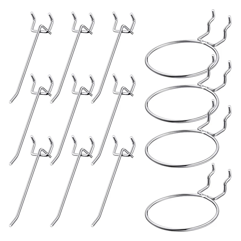 14 Pcs Pegboard Hooks Set Includes 4 Circle Ring Style And 10 Pegs Board Hook |