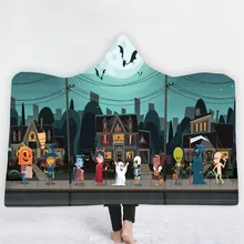 Хэллоуин с капюшоном одеяло для взрослых детей 3D плюшевый, с принтом Шерпа флис конверт с капюшоном микрофибра Плед для дома диван