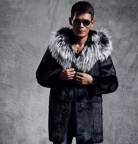 Размера плюс мужская верхняя одежда из искусственного меха Jaqueta Masculina зимнее меховое Пальто меховое пальто с капюшоном пальто средней длины из искусственной норки D10 - Цвет: Черный