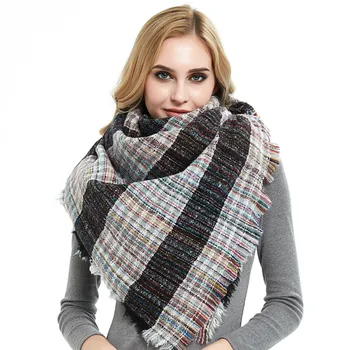 

Fashion Luxury Brand Scarf Women Cashmere Striped Knitted Winter Square Shawls and Wraps Oversize Blankets Foulard Dropshipping