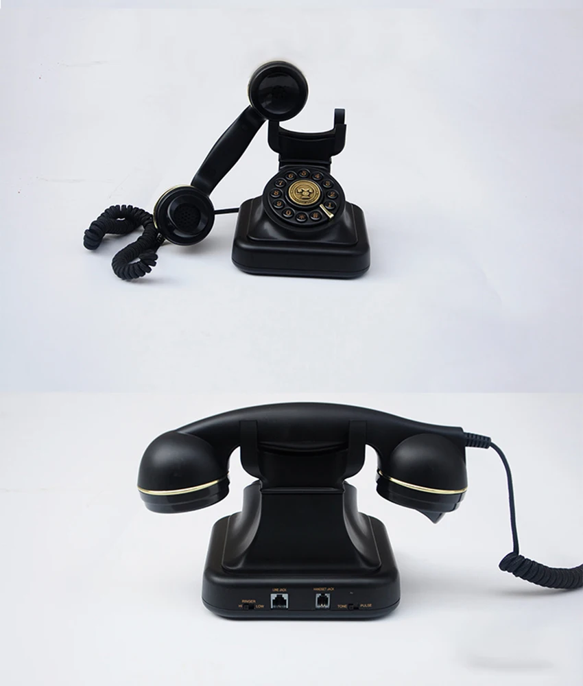 Кнопка набора телефона Ретро старомодные стационарные телефоны с классическим металлическим колокольчиком, проводной телефон для домашнего офиса, черный