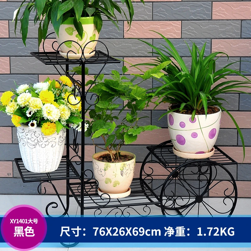 Multi-storey Indoor Landing Type Iron Art Flower Rack European Style Living Room Balcony Green Function Flowerpot Frame - Цвет: Largeblack