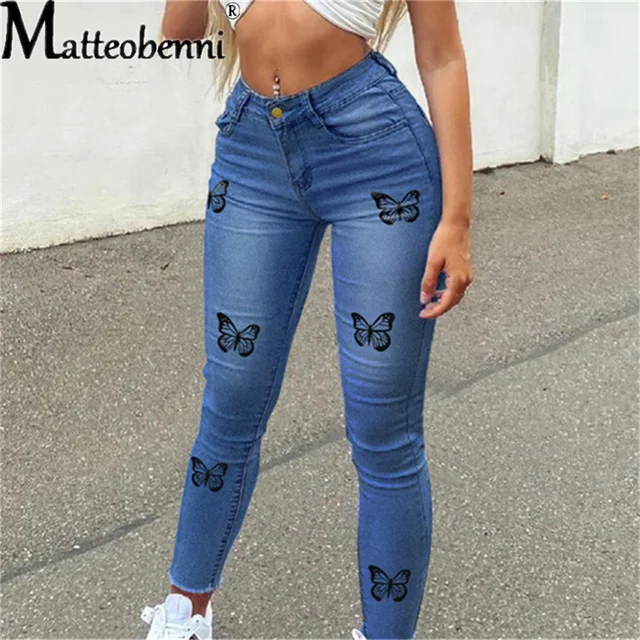 Butterfly Pattern Jeans Women 2