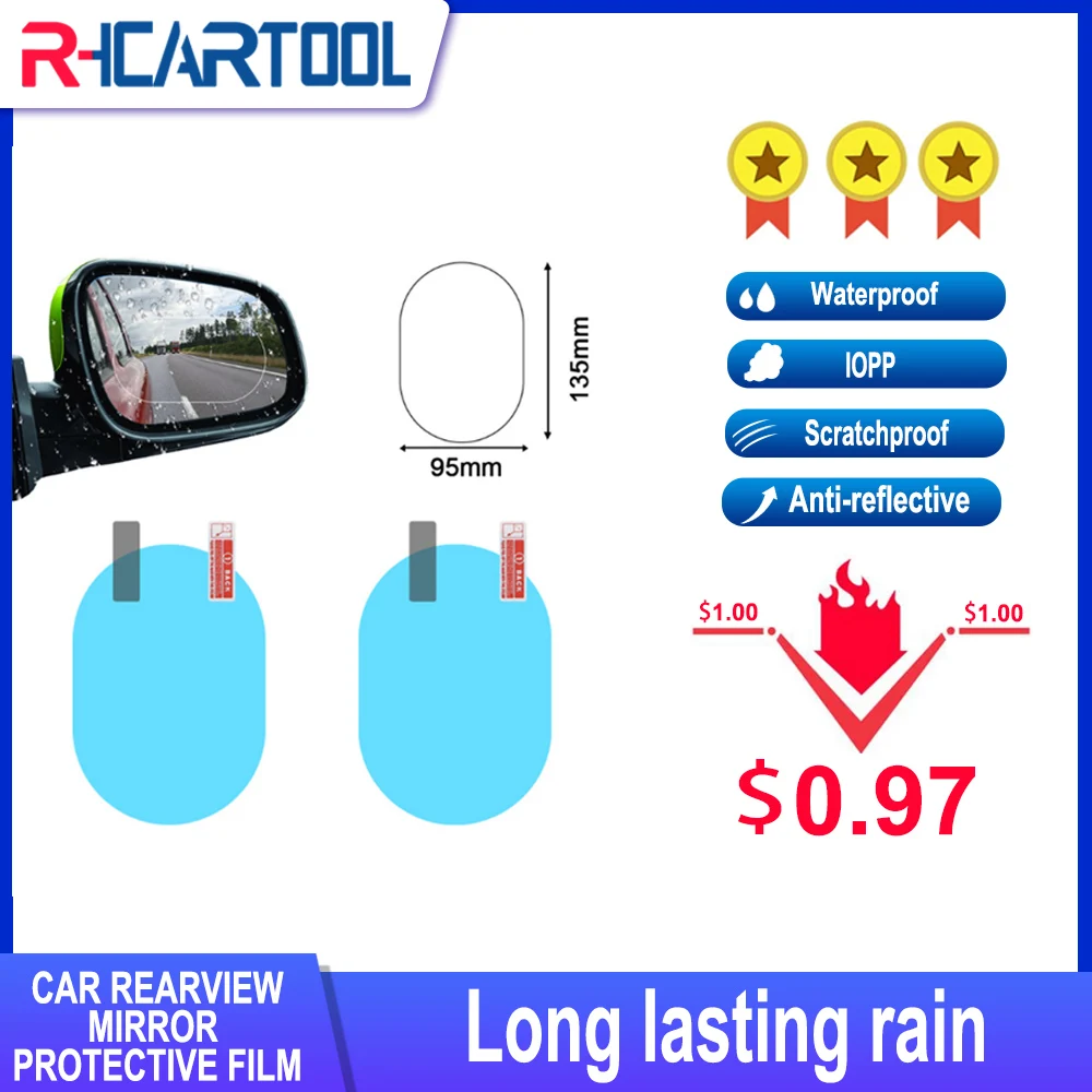 2PCS Anti Fog Car Mirror Window Clear Film Anti Light Car Rearview Mirror Protective Film