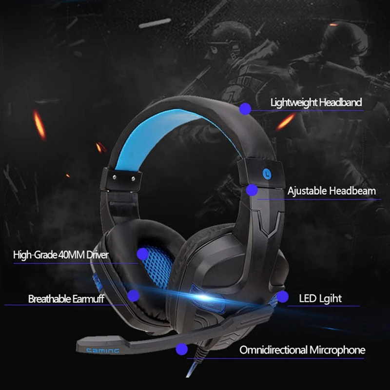 SY860MV Head Mounted Shining Game Headphones Laptop Gaming Headsets for PS4 Only