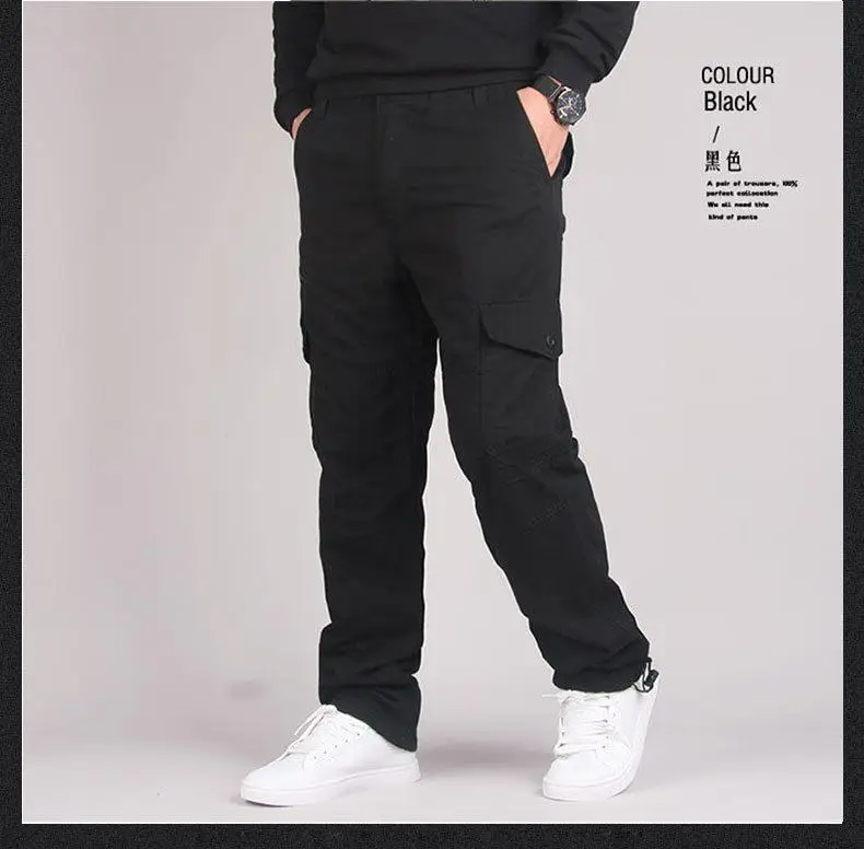 Men's casual trousers winter warm overalls wear-resistant work trousers loose, straight and multi-pocket military trousers slim fit cargo pants