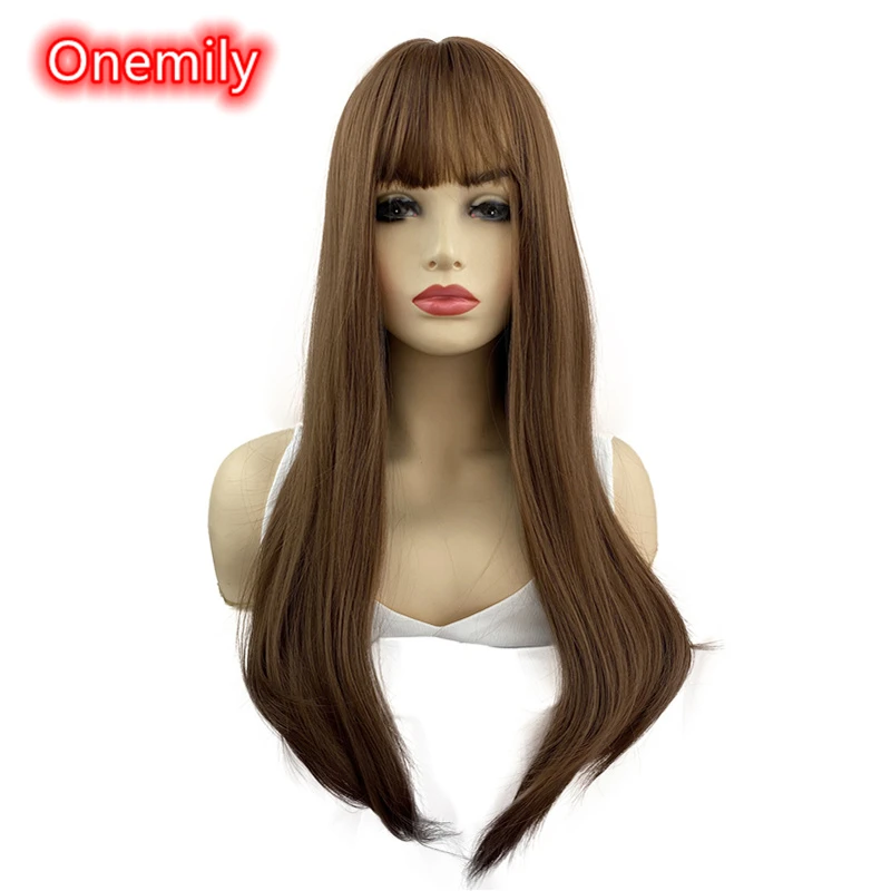 Onemily Long Straight Heat Resistant Synthetic Wigs for Women Girls Medium Auburn Theme Party Evening Out Dating Light Reddish