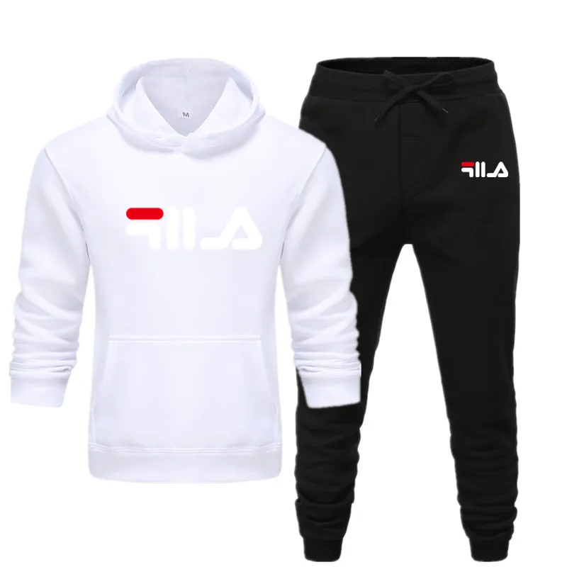 MensSportswear HoodiesSweatpants Jogging Suit Sportswear White Multicolor Printing Comfortable Fashion Large Size Clothes - Цвет: White and Black