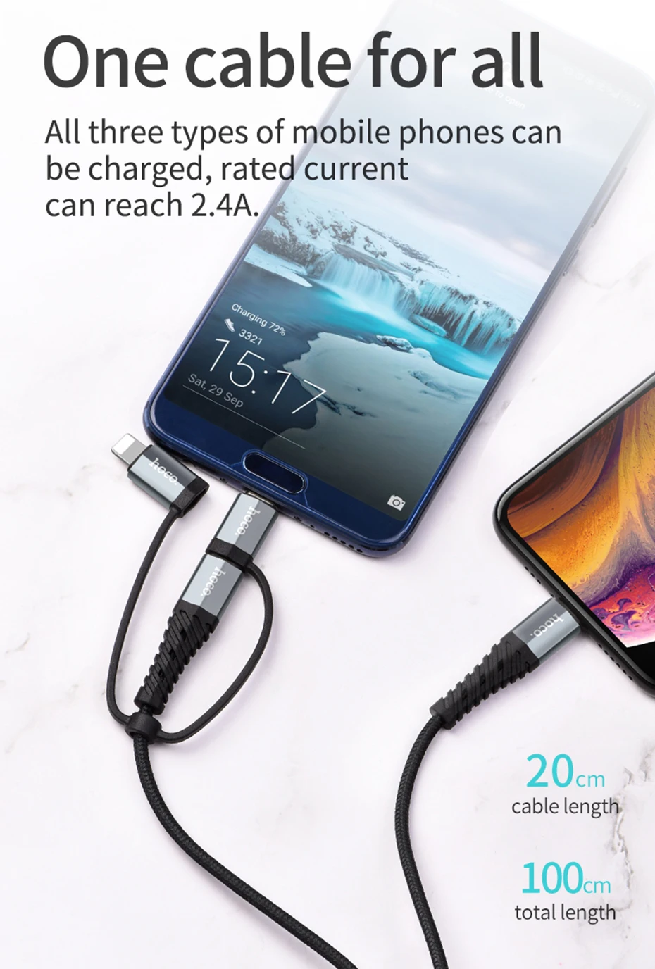 HOCO 4 в 1 usb-кабель для iPhone 11 Pro X XS max XR кабель для быстрой зарядки 3 в 1 кабель Micro USB type C для samsung Galaxy S10 S9