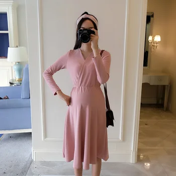 

Pregnant Women Fall And Winter Clothes Dress Fashion Models Fashion Mom Korean-style Mid-length Dress Extra-large Base Shirt Fas